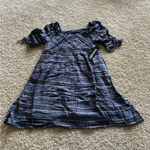 NWT Trixxi Girl Blue Plaid Half Sleeve Peasant Dress Size XL Youth